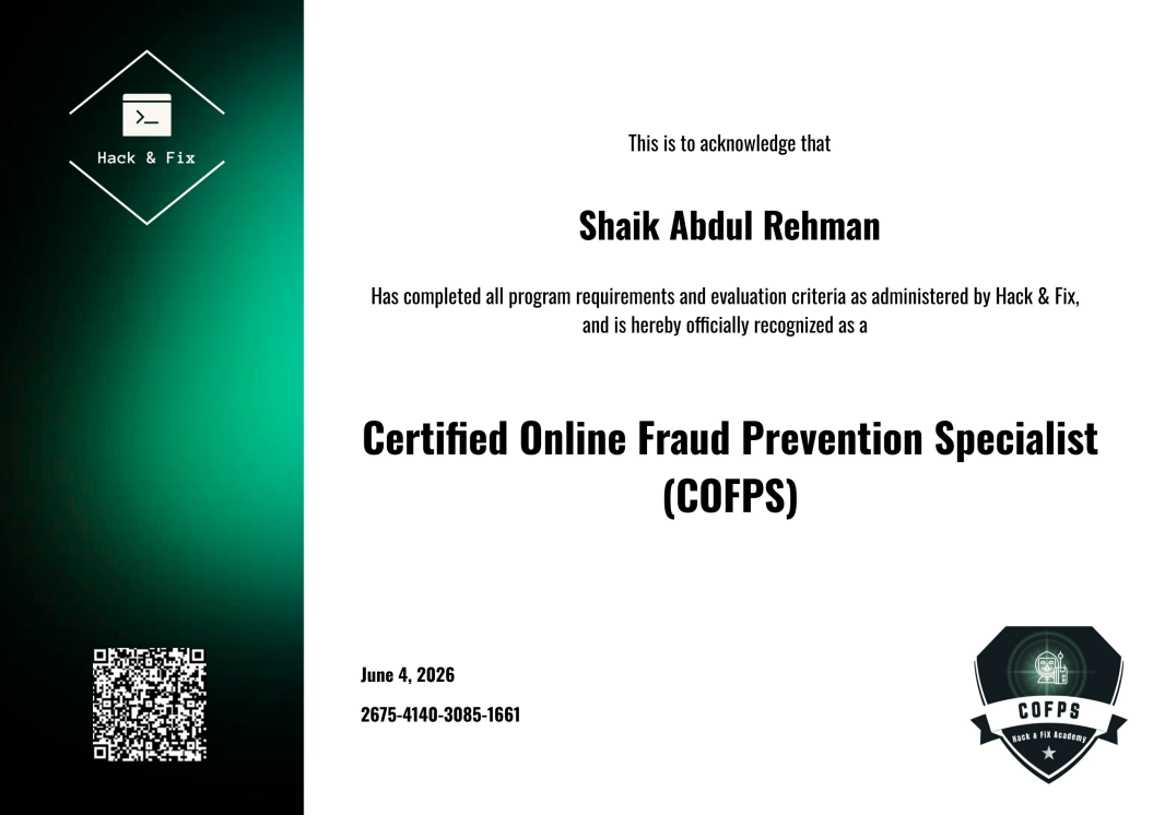 Certified Online Fraud Prevention Specialist