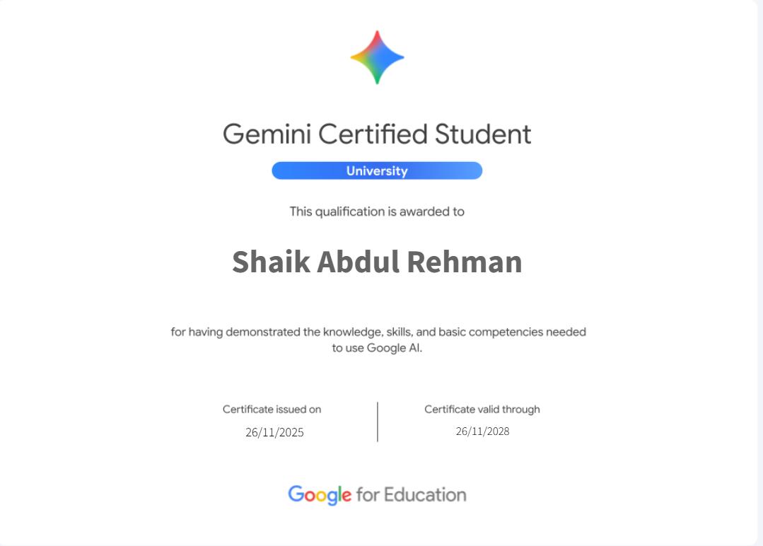 Gemini University Student Certificate
