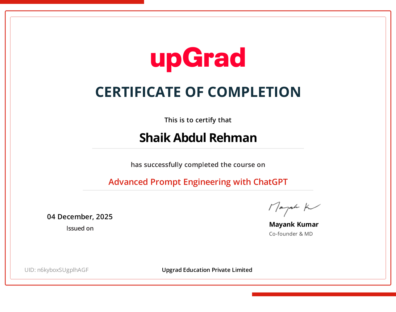 Advance Prompt Engineering UpGrad